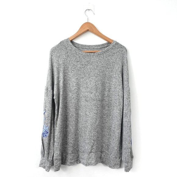 Lane Bryant Sweater Women Large‎ Gray Floral Pullover Embroidered Slouchy Jumper - Picture 1 of 7